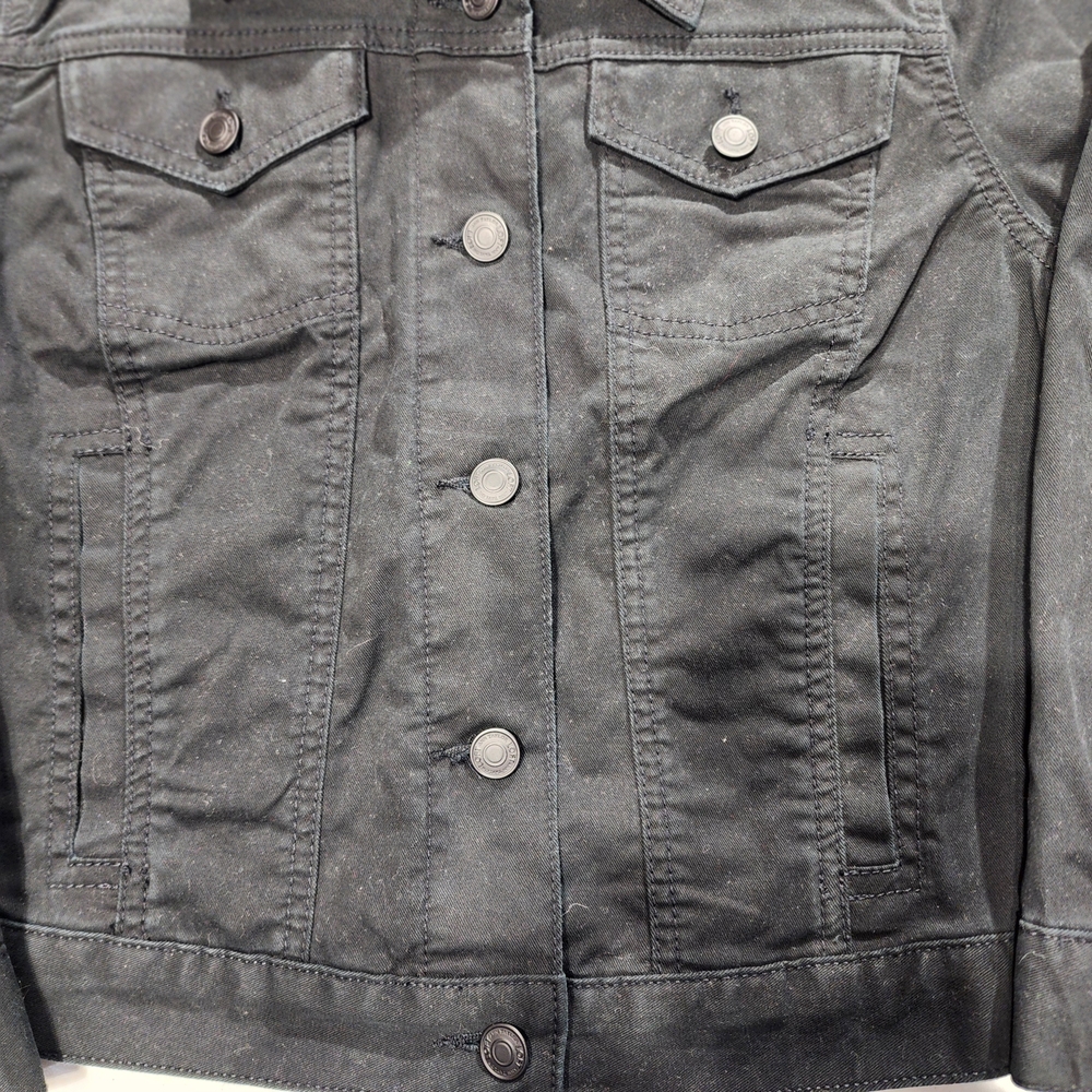 Woman Black Denim Jacket Talla S Hecho En Indonesia 97%cotton 3%spandex - Picture 3 of 7